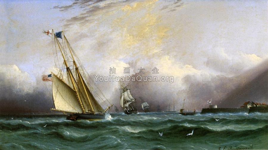 Schooner Columbia off Portsmouth Harbor, England - 詹姆斯·E·巴特斯沃思